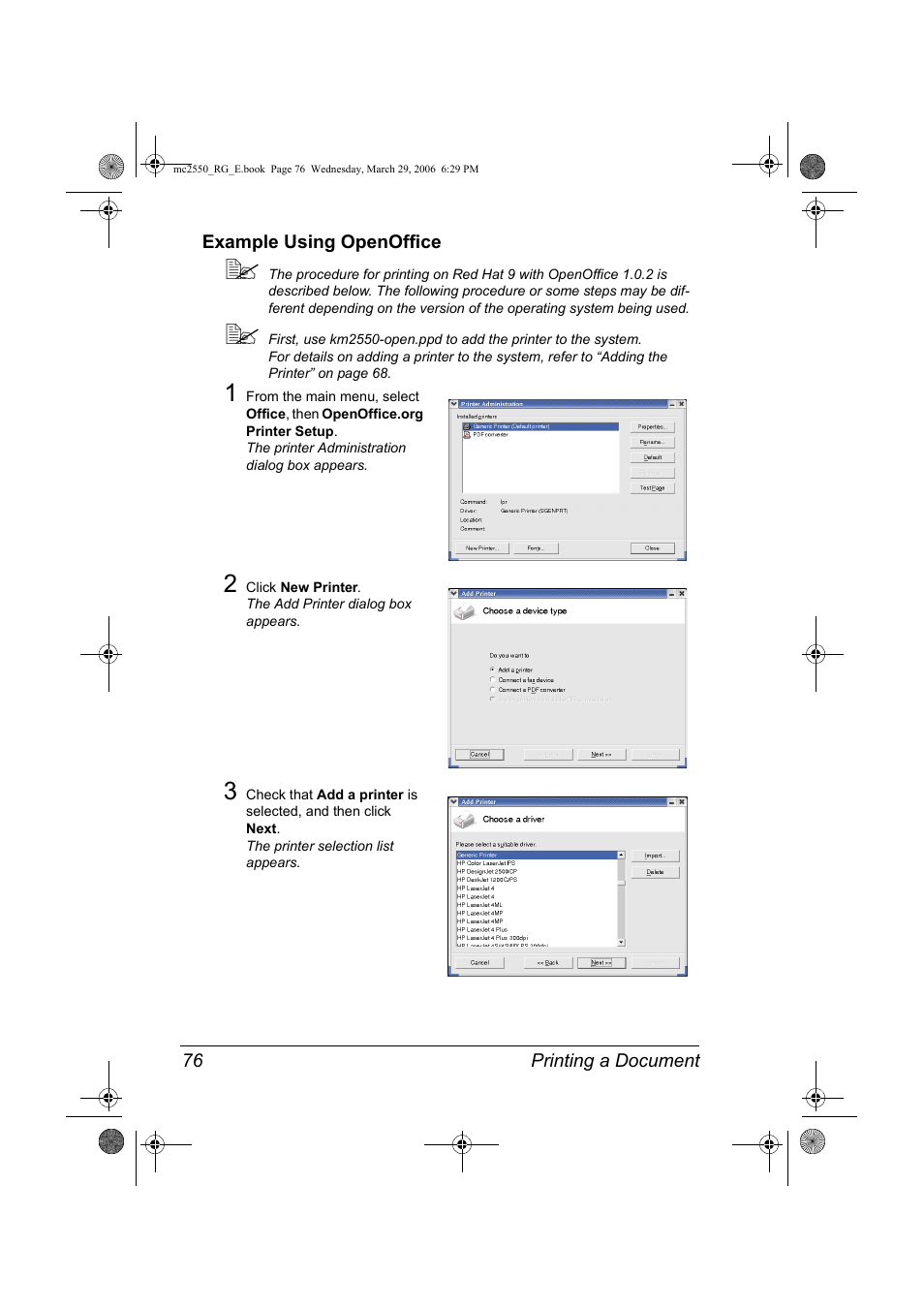 Example using openoffice, Example using openoffice 76 | Konica Minolta Magicolor 2550DN User Manual | Page 92 / 210