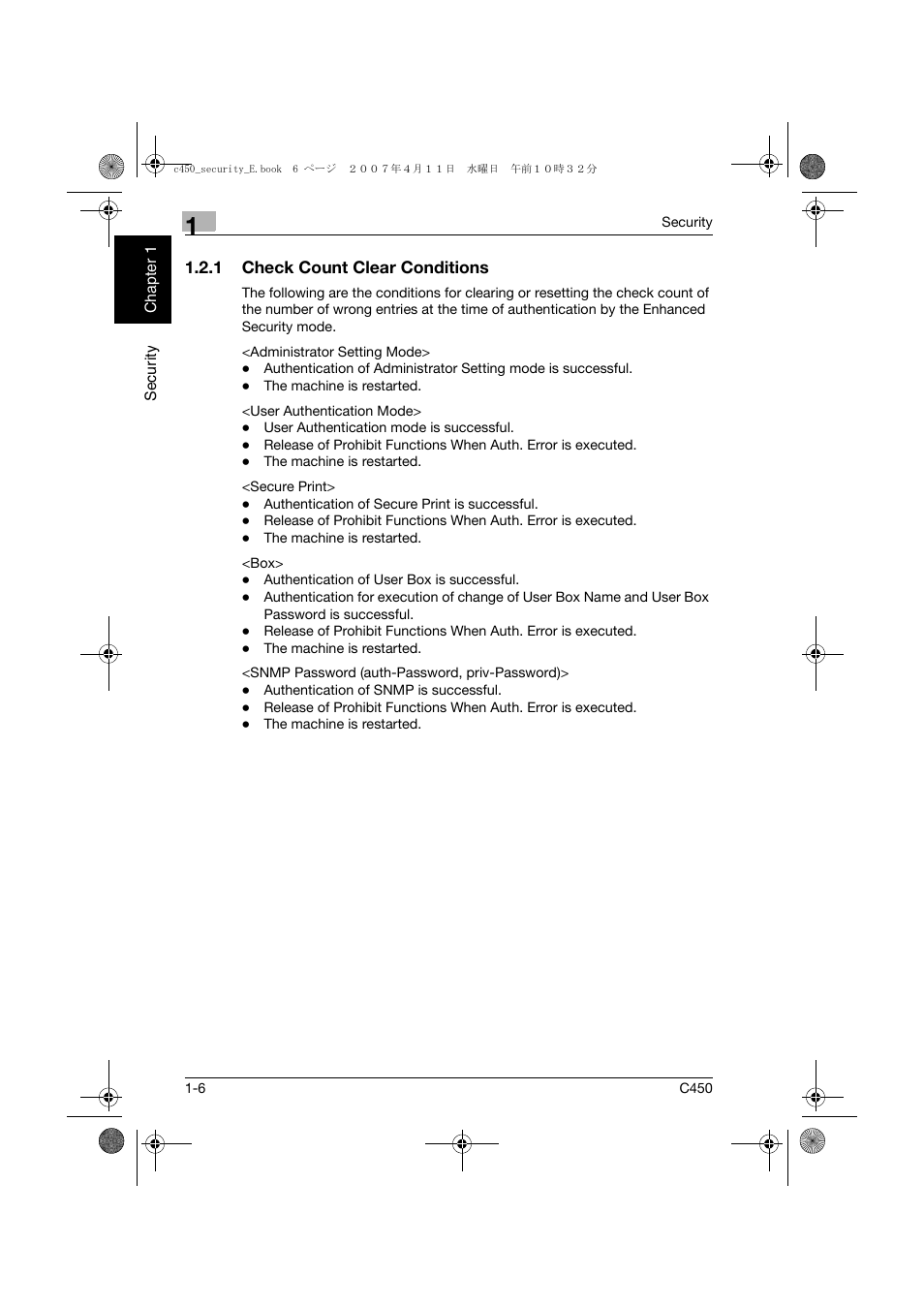 1 check count clear conditions, Check count clear conditions -6 | Konica Minolta BIZHUB C450 User Manual | Page 13 / 188