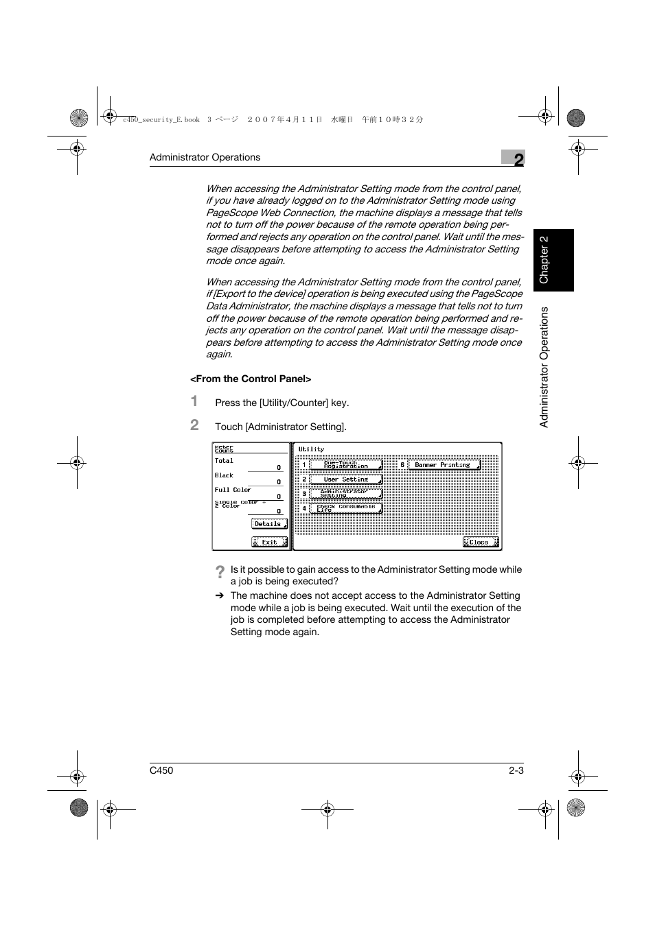 From the control panel, From the control panel> -3 | Konica Minolta BIZHUB C450 User Manual | Page 22 / 188