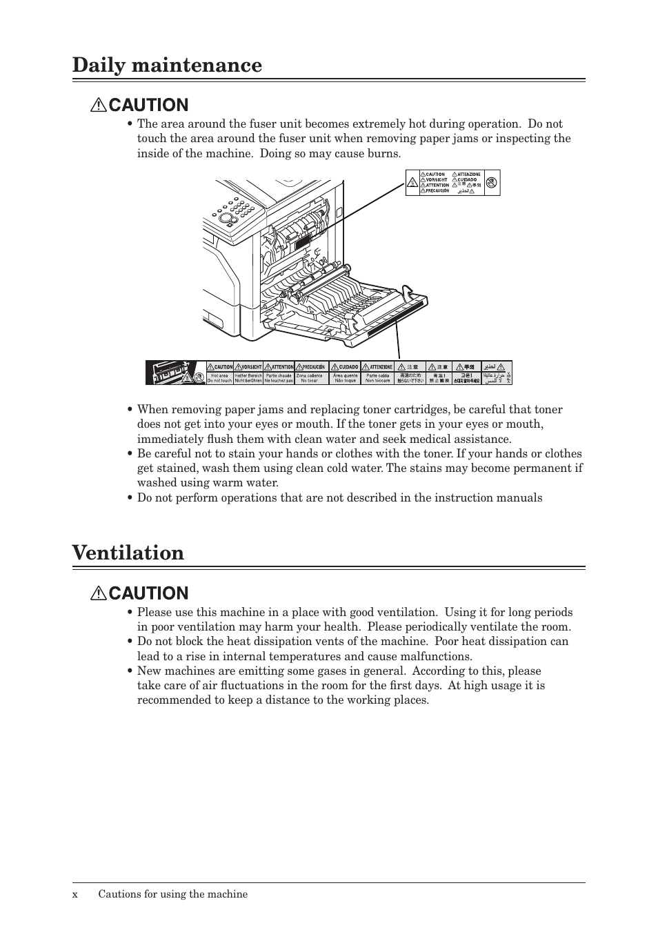 Daily maintenance, Ventilation | Konica Minolta bizhub 25e User Manual | Page 11 / 128