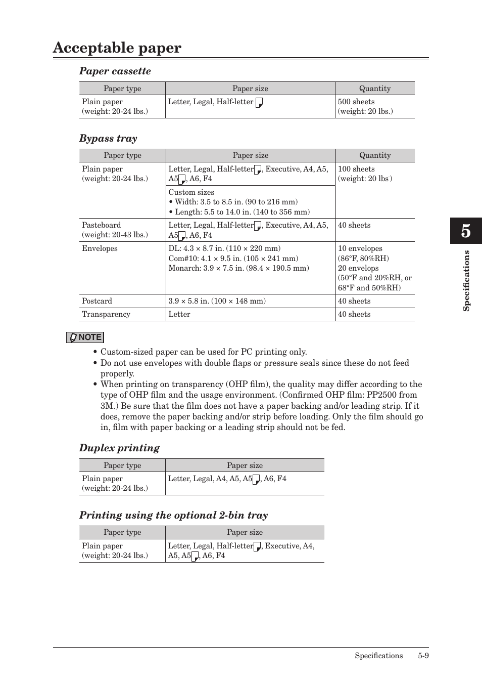 Acceptable paper, Acceptable paper -9, Use an appropriate type of paper | Konica Minolta bizhub 25e User Manual | Page 116 / 128