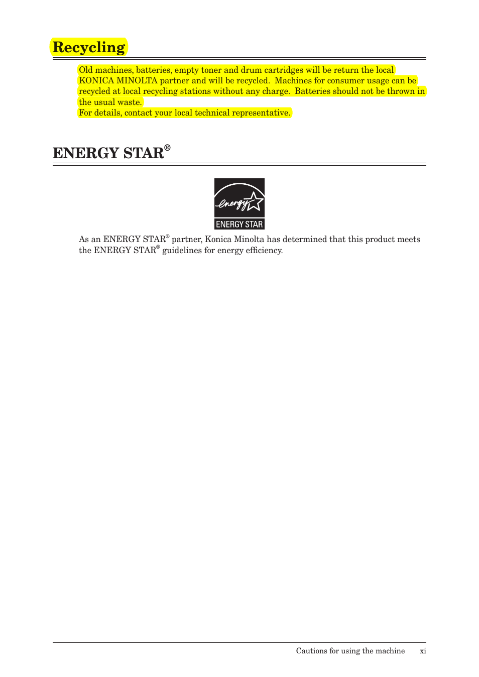 Recycling, Energy star | Konica Minolta bizhub 25e User Manual | Page 12 / 128