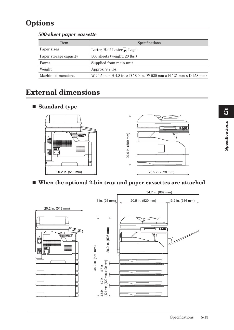 Options, External dimensions, Options -13 external dimensions -13 | Standard type | Konica Minolta bizhub 25e User Manual | Page 120 / 128