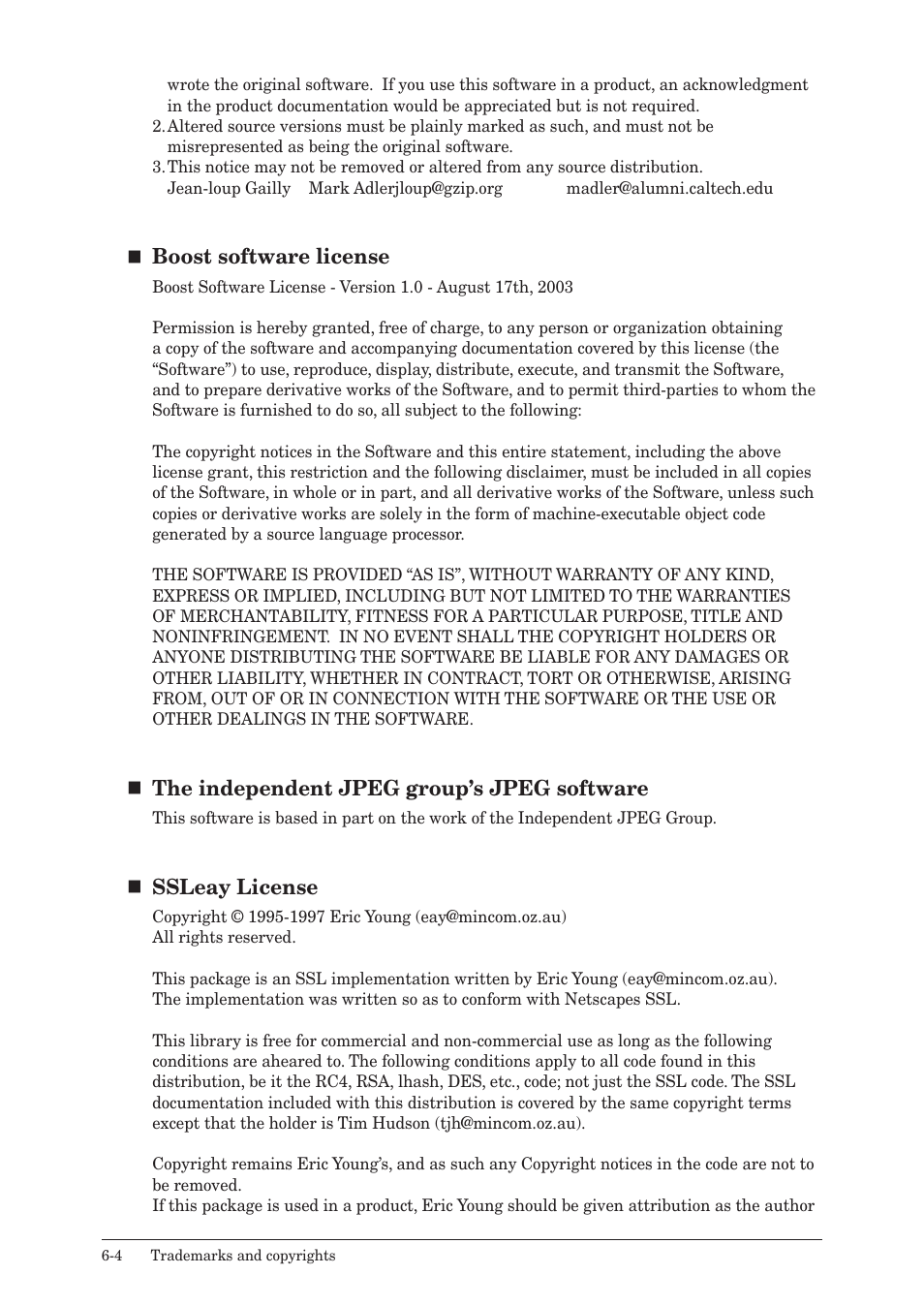 Boost software license, The independent jpeg group’s jpeg software, Ssleay license | Konica Minolta bizhub 25e User Manual | Page 125 / 128