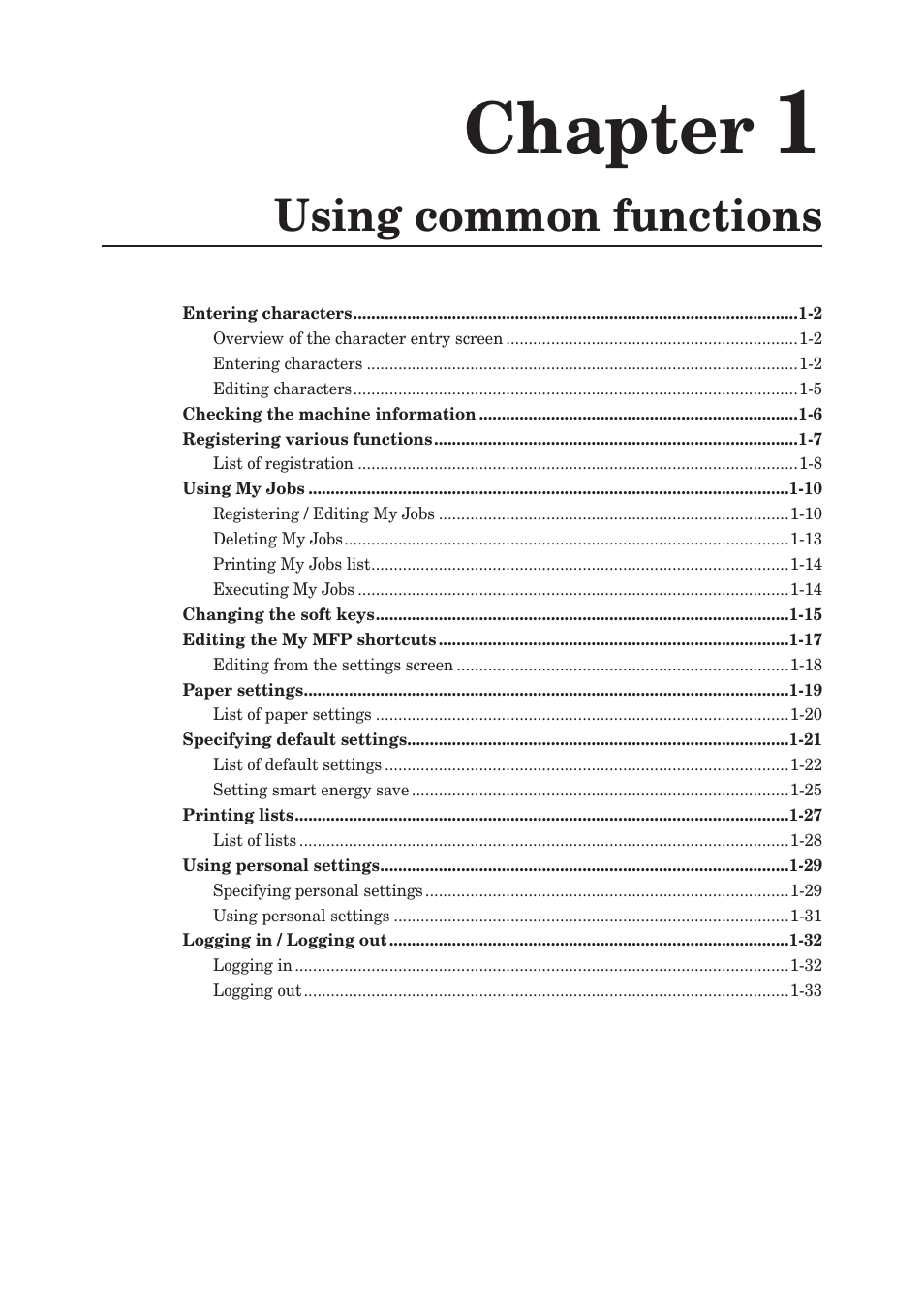 Chapter 1, Using common functions, Chapter 1 using common functions | Chapter | Konica Minolta bizhub 25e User Manual | Page 14 / 128