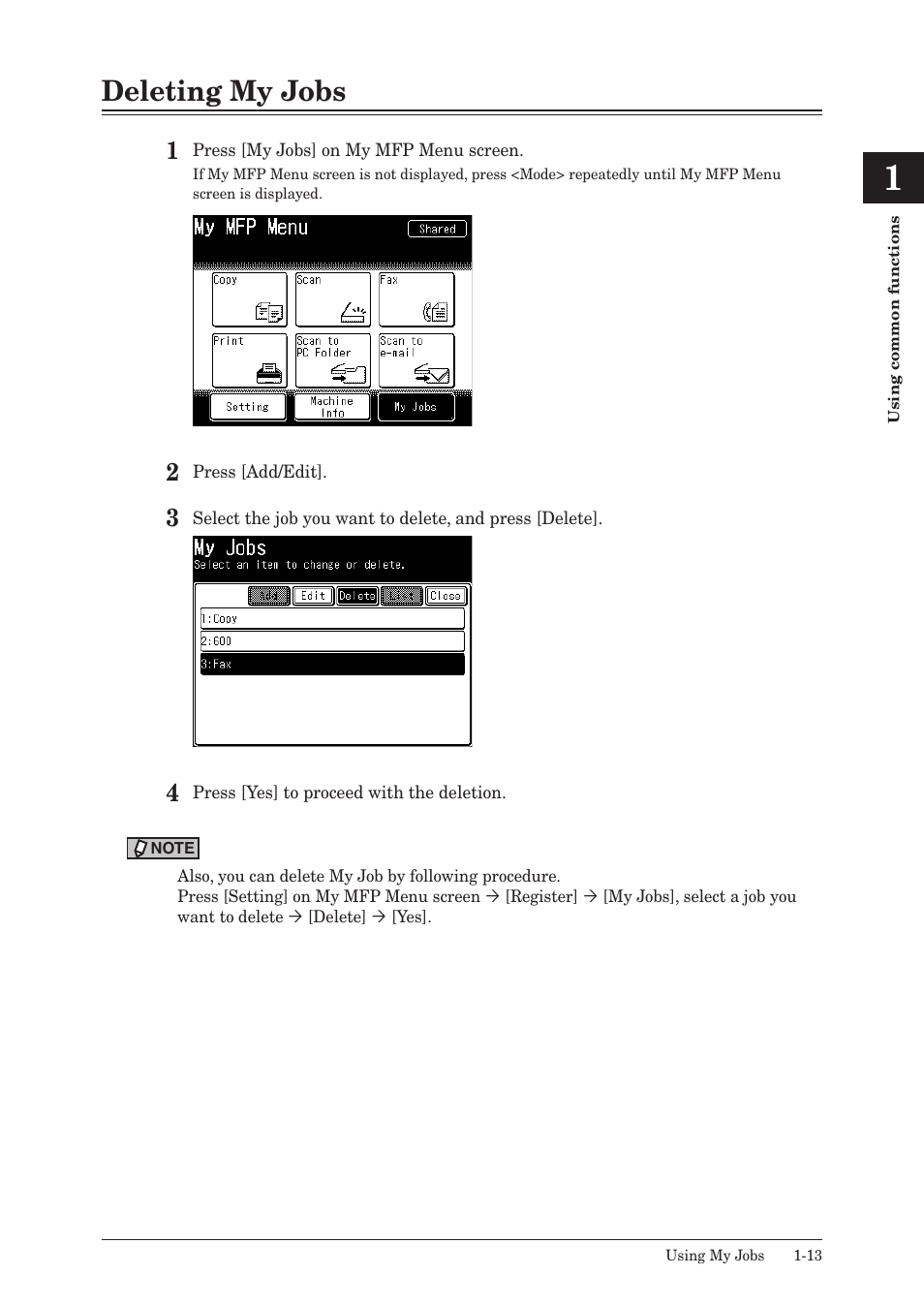 Deleting my jobs, Deleting my jobs -13 | Konica Minolta bizhub 25e User Manual | Page 26 / 128