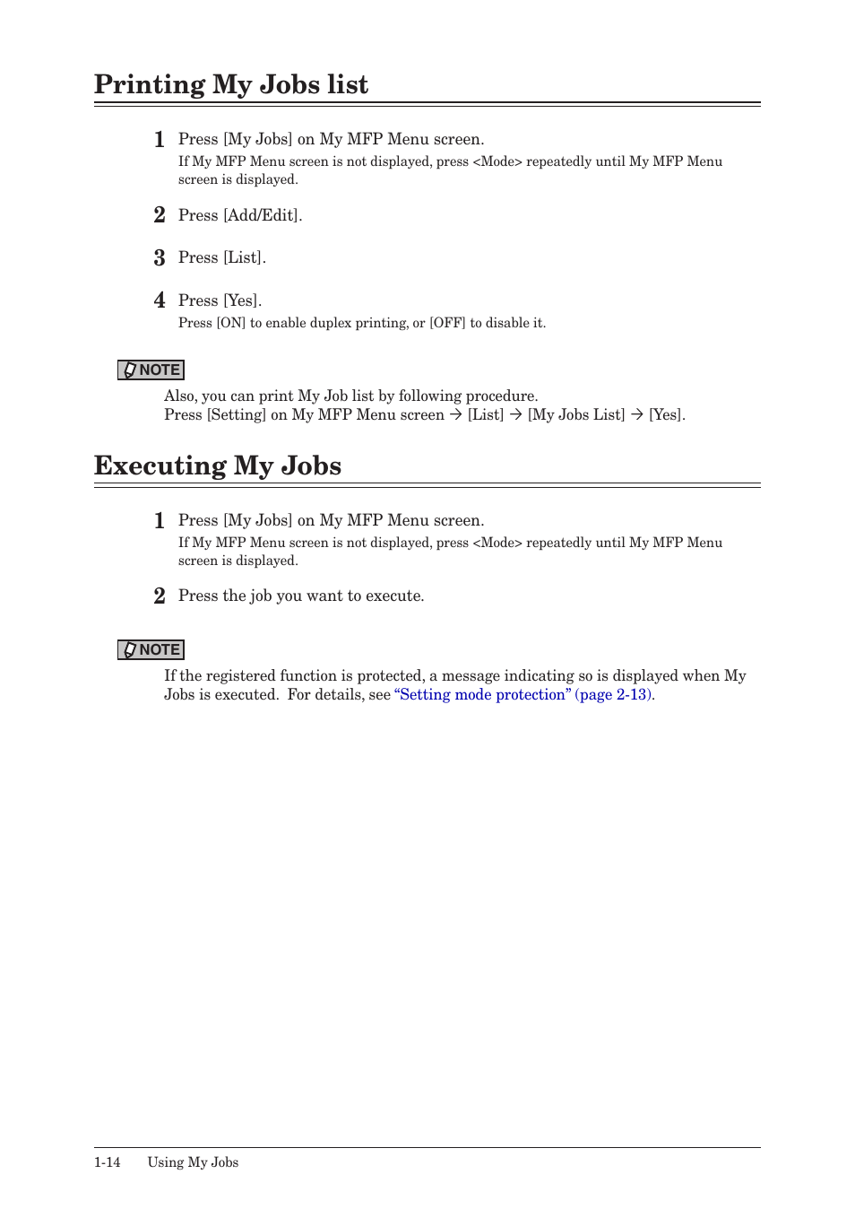 Printing my jobs list, Executing my jobs, Printing my jobs list -14 executing my jobs -14 | Konica Minolta bizhub 25e User Manual | Page 27 / 128