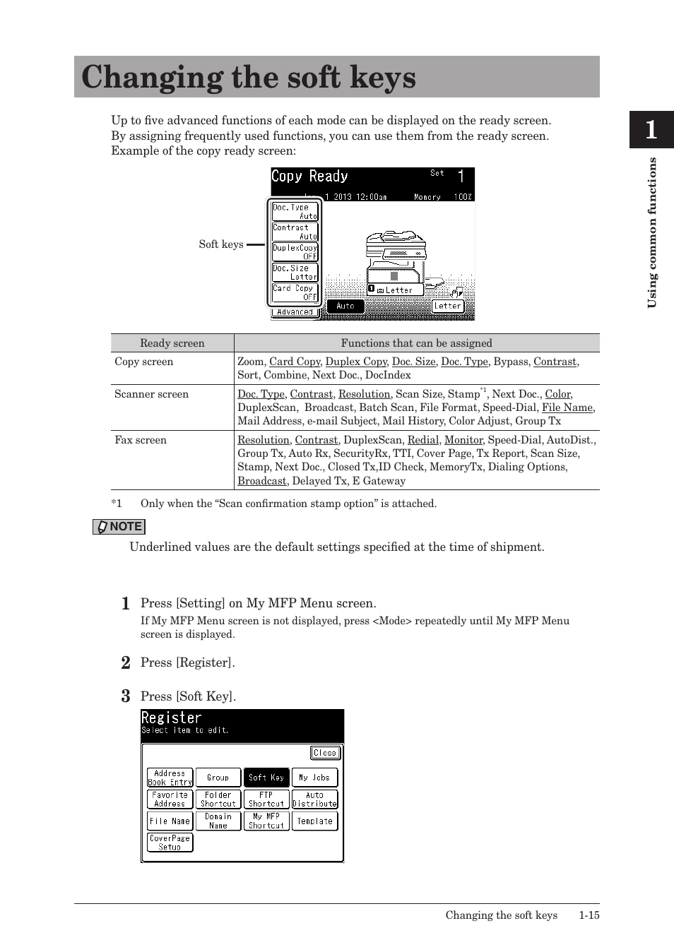 Changing the soft keys, Changing the soft keys -15 | Konica Minolta bizhub 25e User Manual | Page 28 / 128