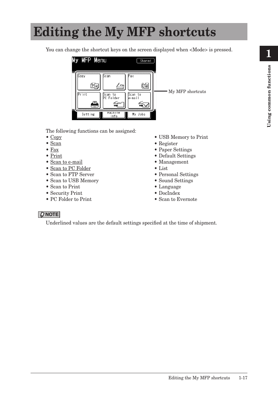 Editing the my mfp shortcuts, Editing the my mfp shortcuts -17 | Konica Minolta bizhub 25e User Manual | Page 30 / 128