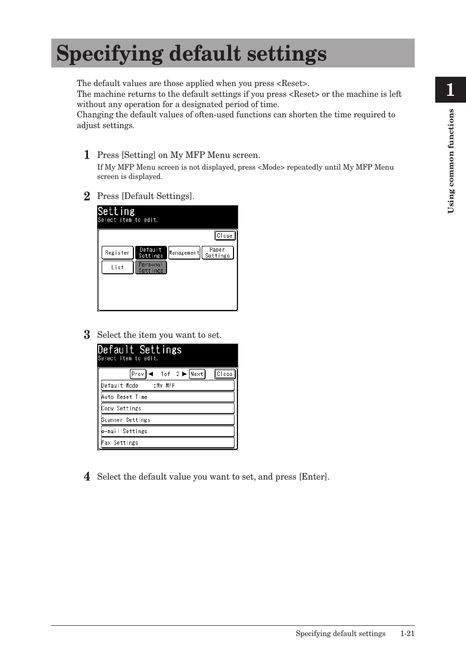 Specifying default settings, Specifying default settings -21 | Konica Minolta bizhub 25e User Manual | Page 34 / 128