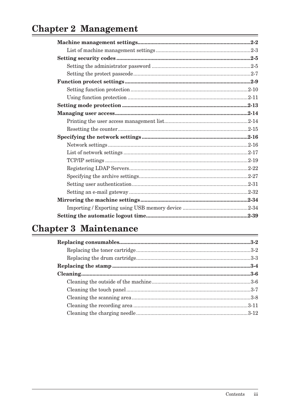 Chapter 2 management, Chapter 3 maintenance | Konica Minolta bizhub 25e User Manual | Page 4 / 128