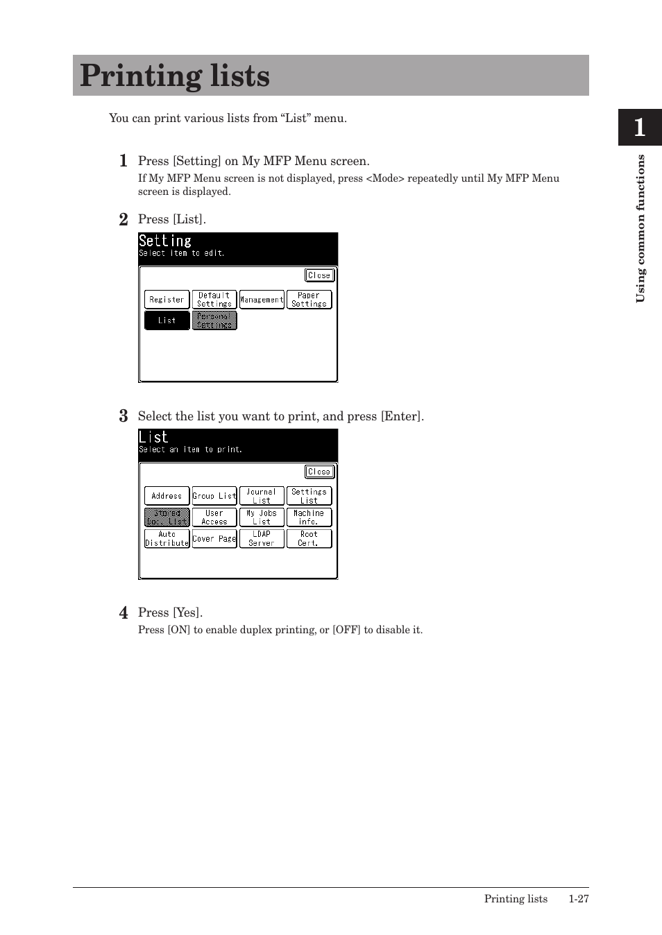 Printing lists, Printing lists -27 | Konica Minolta bizhub 25e User Manual | Page 40 / 128