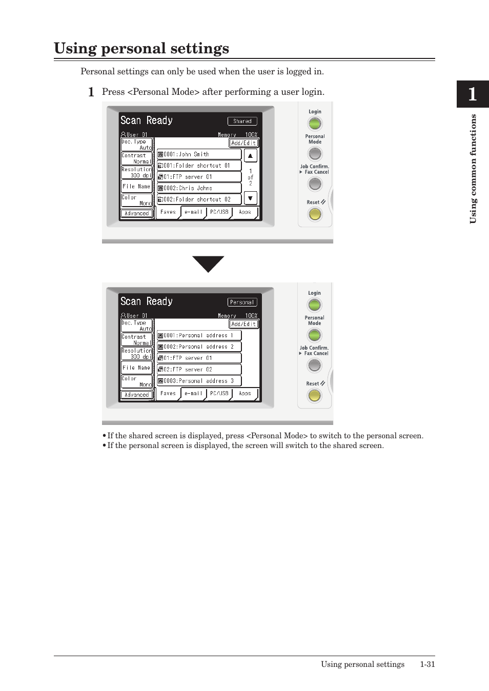 Using personal settings, Using personal settings -31 | Konica Minolta bizhub 25e User Manual | Page 44 / 128