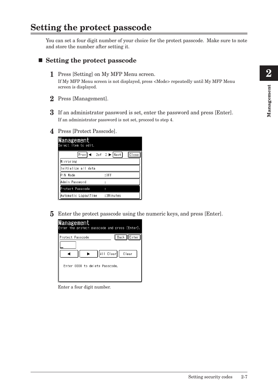 Setting the protect passcode, Setting the protect passcode -7 | Konica Minolta bizhub 25e User Manual | Page 54 / 128