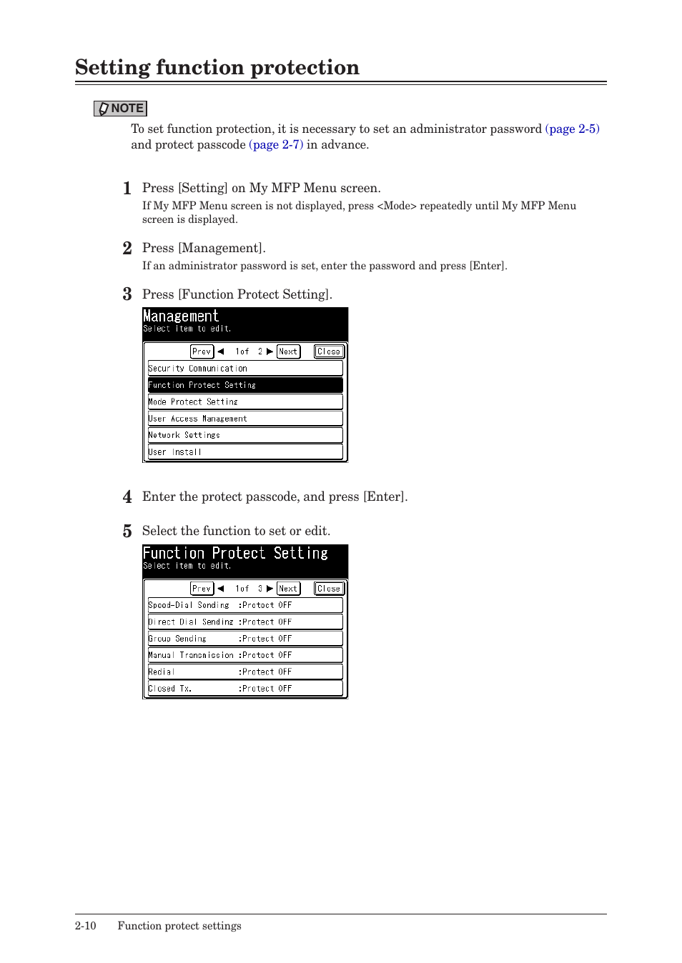 Setting function protection, Setting function protection -10 | Konica Minolta bizhub 25e User Manual | Page 57 / 128
