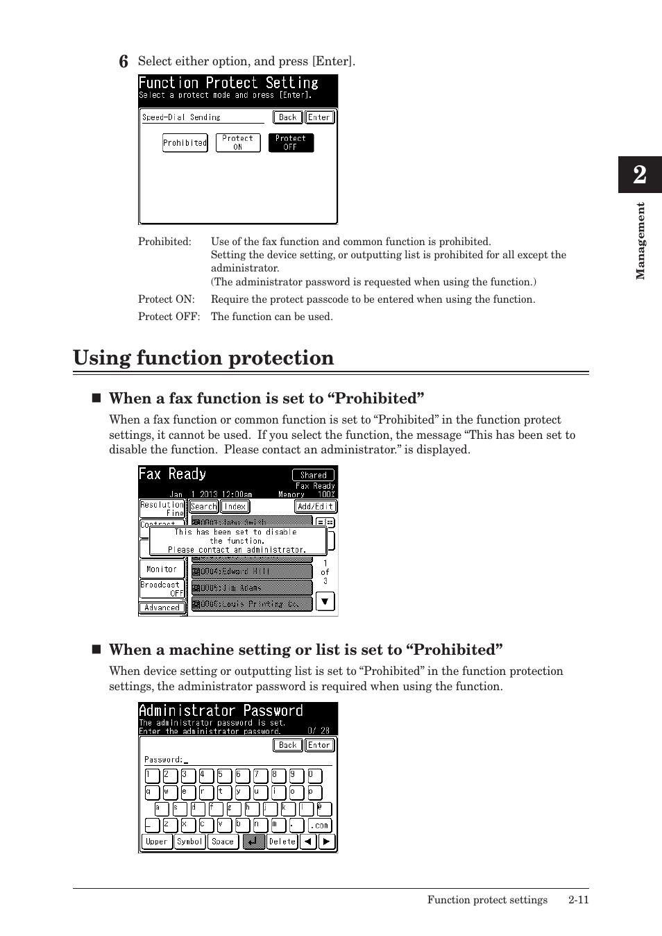 Using function protection, Using function protection -11 | Konica Minolta bizhub 25e User Manual | Page 58 / 128