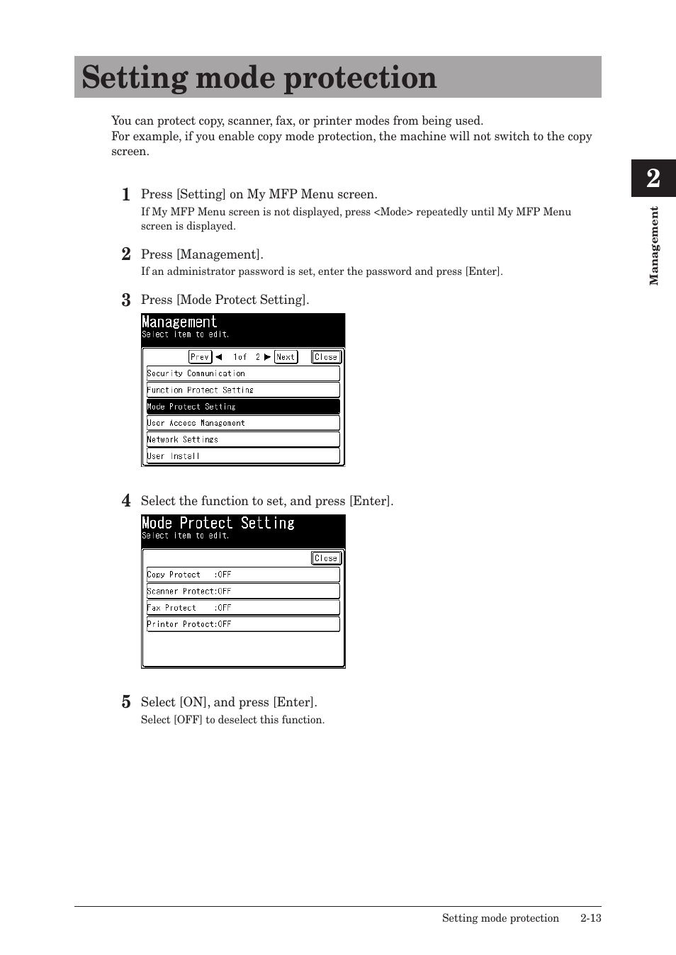 Setting mode protection, Setting mode protection -13 | Konica Minolta bizhub 25e User Manual | Page 60 / 128