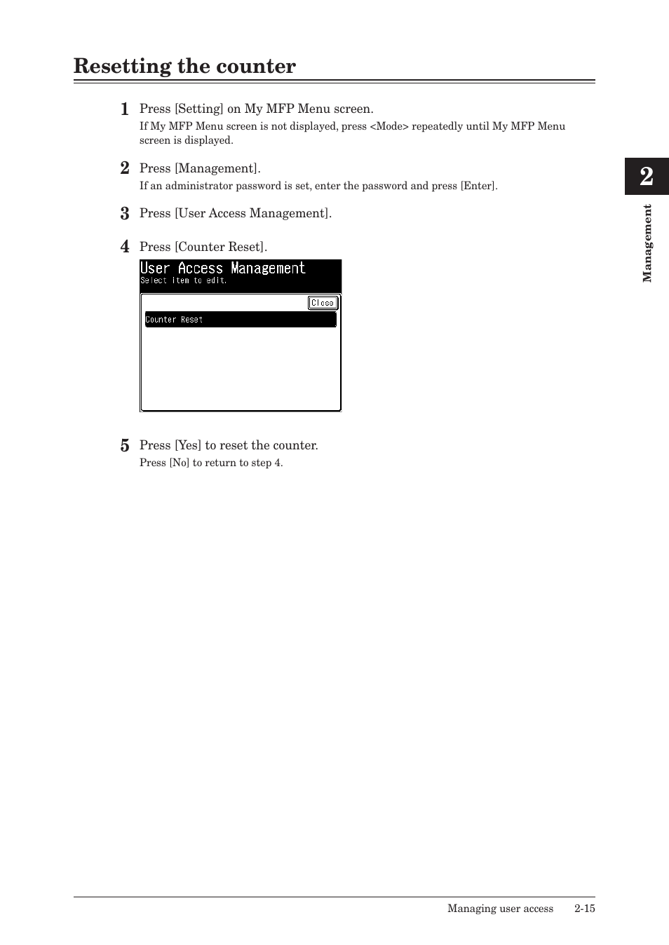 Resetting the counter, Resetting the counter -15 | Konica Minolta bizhub 25e User Manual | Page 62 / 128