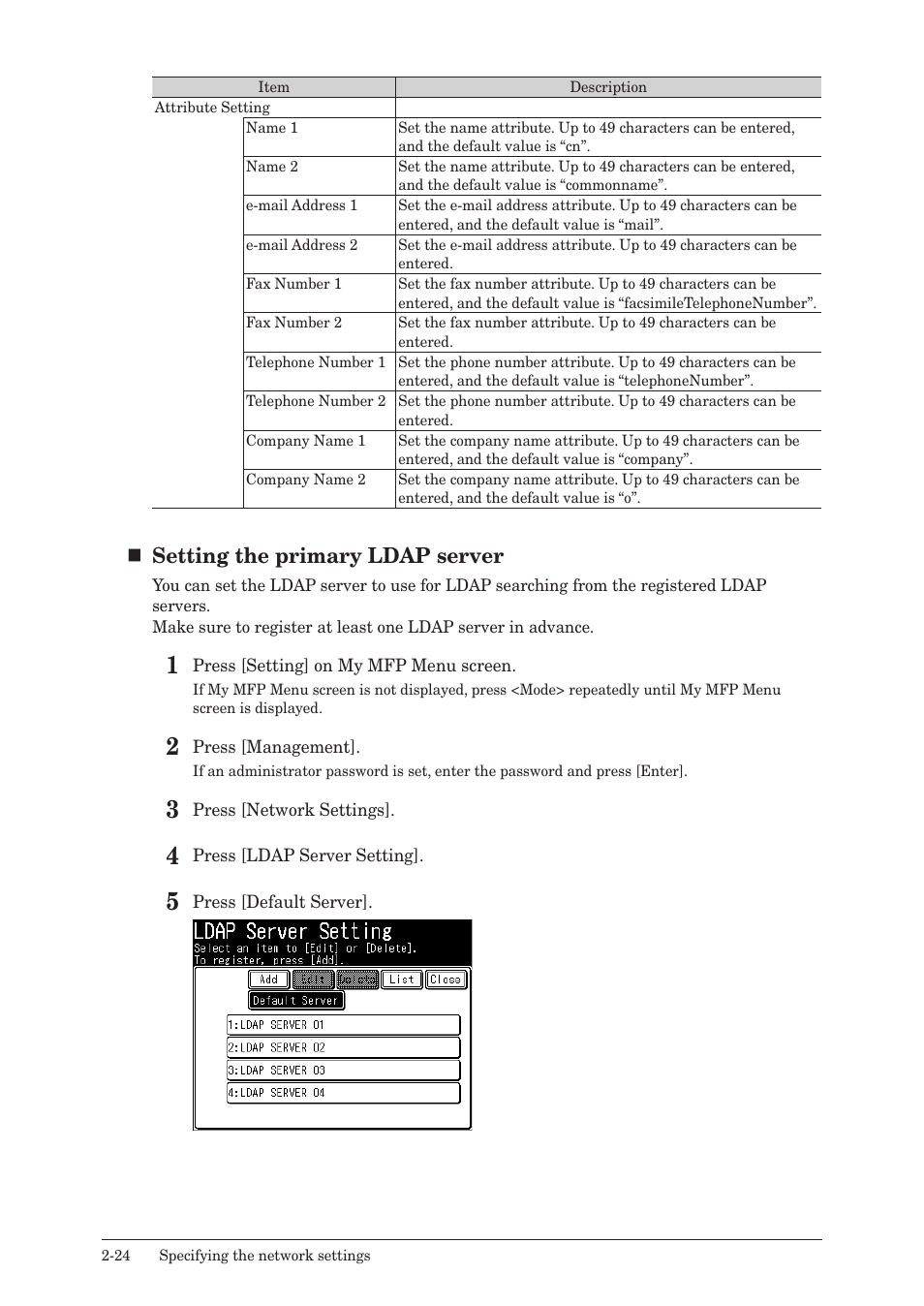 Setting the primary ldap server | Konica Minolta bizhub 25e User Manual | Page 71 / 128