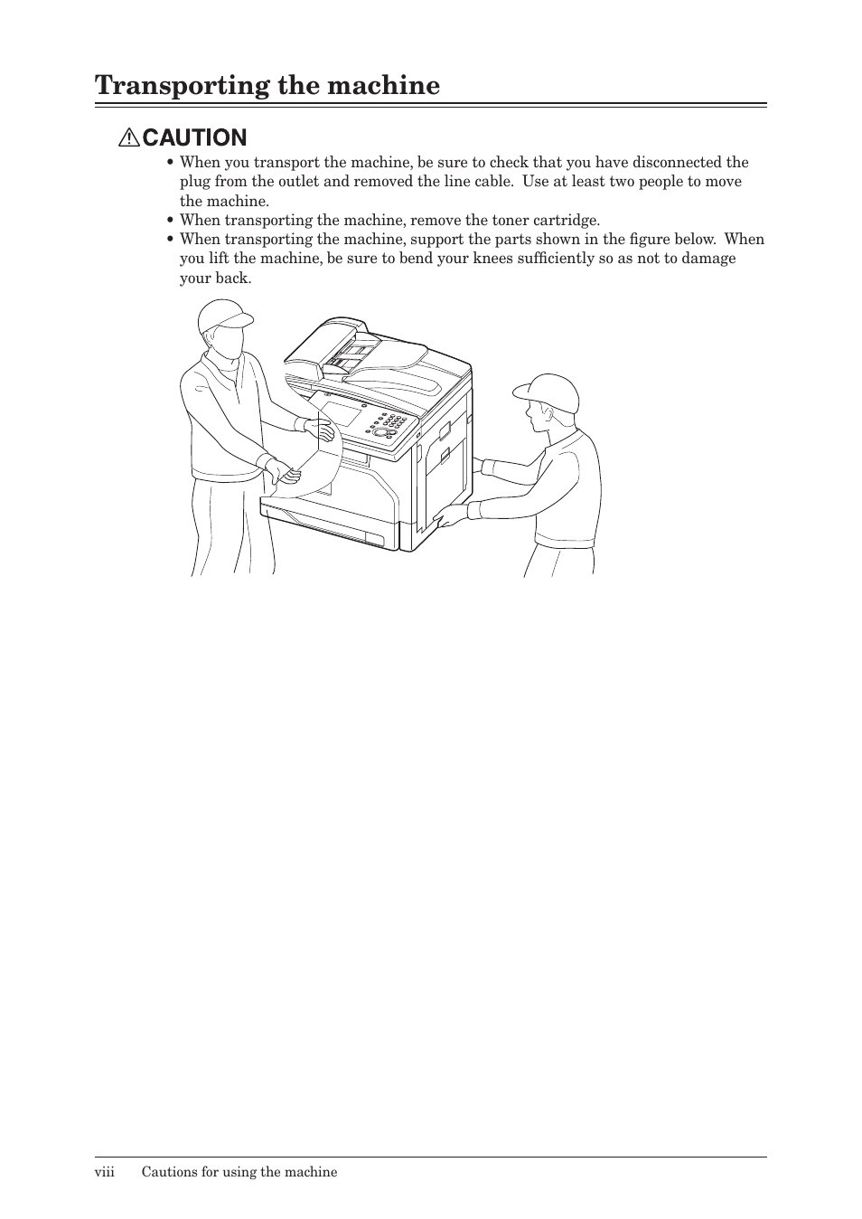 Transporting the machine | Konica Minolta bizhub 25e User Manual | Page 9 / 128