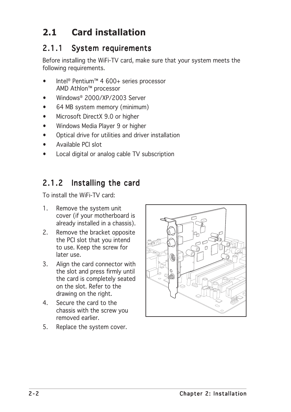 1 card installation | Asus Wi-Fi TV User Manual | Page 18 / 60