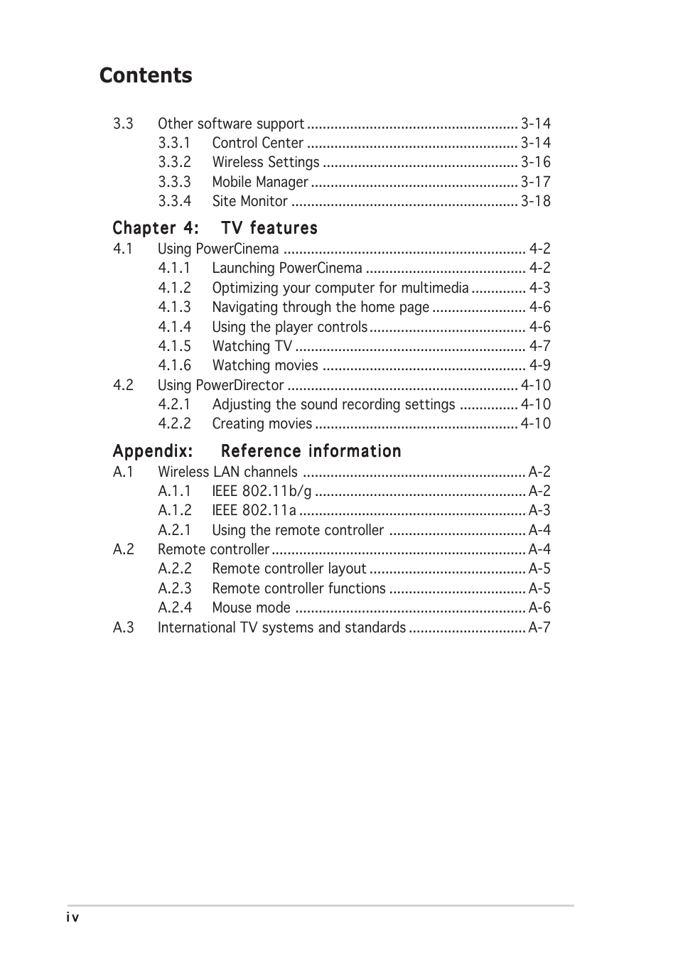 Asus Wi-Fi TV User Manual | Page 4 / 60