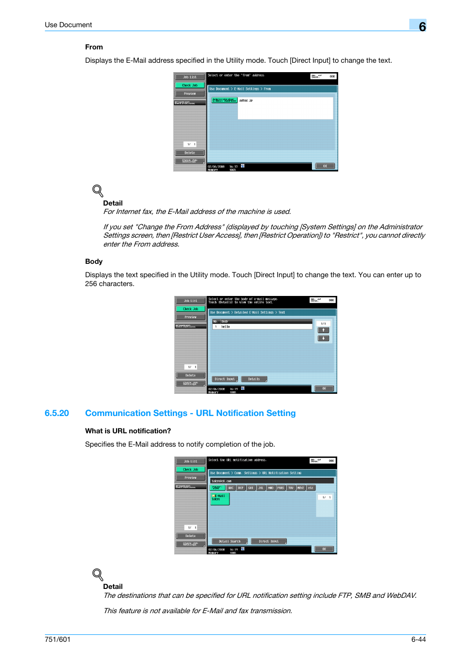 From, Body, What is url notification | From -44 body -44, P. 6-44 | Konica Minolta bizhub 751 User Manual | Page 134 / 238