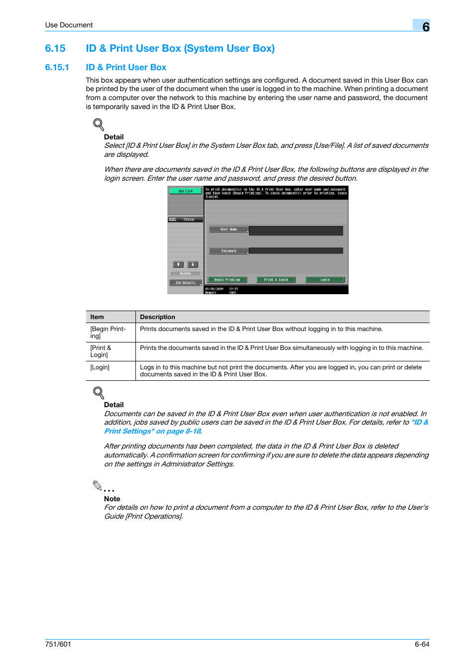 15 id & print user box (system user box), 1 id & print user box, Id & print user box (system user box) -64 | Id & print user box -64, P. 6-64 | Konica Minolta bizhub 751 User Manual | Page 154 / 238