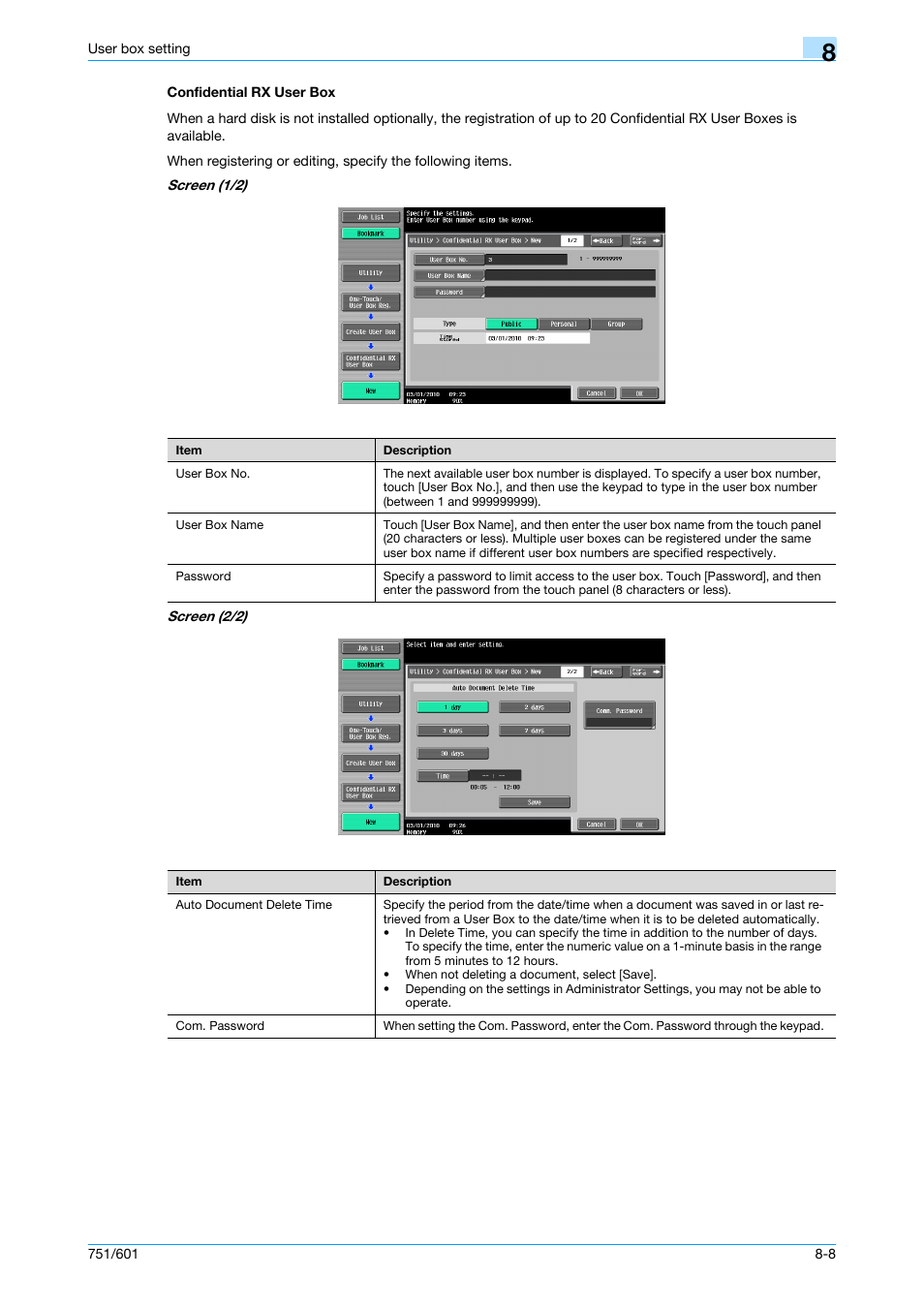 Confidential rx user box, Confidential rx user box -8 | Konica Minolta bizhub 751 User Manual | Page 176 / 238