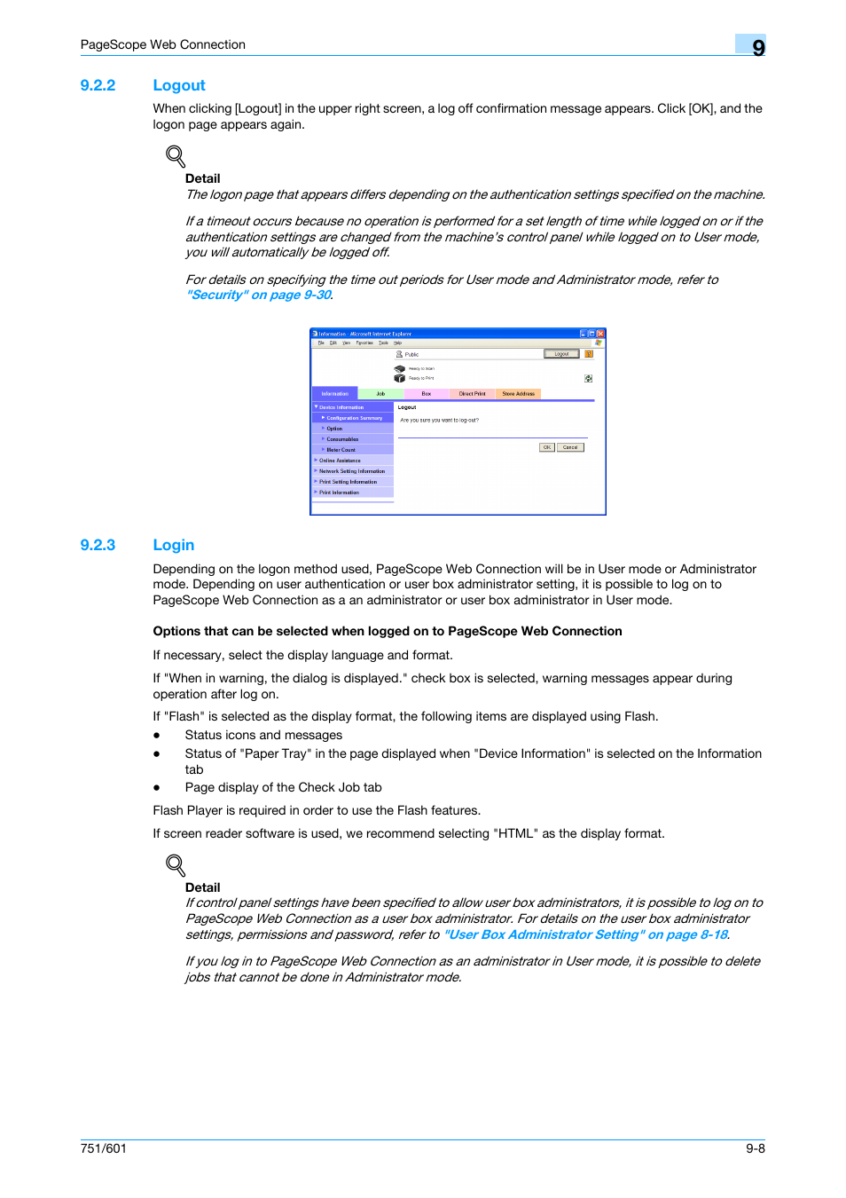 2 logout, 3 login, Logout -8 | Konica Minolta bizhub 751 User Manual | Page 198 / 238