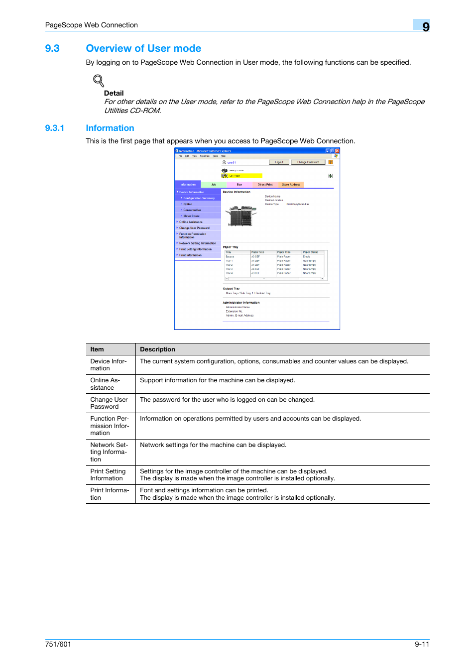 3 overview of user mode, 1 information, Overview of user mode -11 | Information -11, R to | Konica Minolta bizhub 751 User Manual | Page 201 / 238