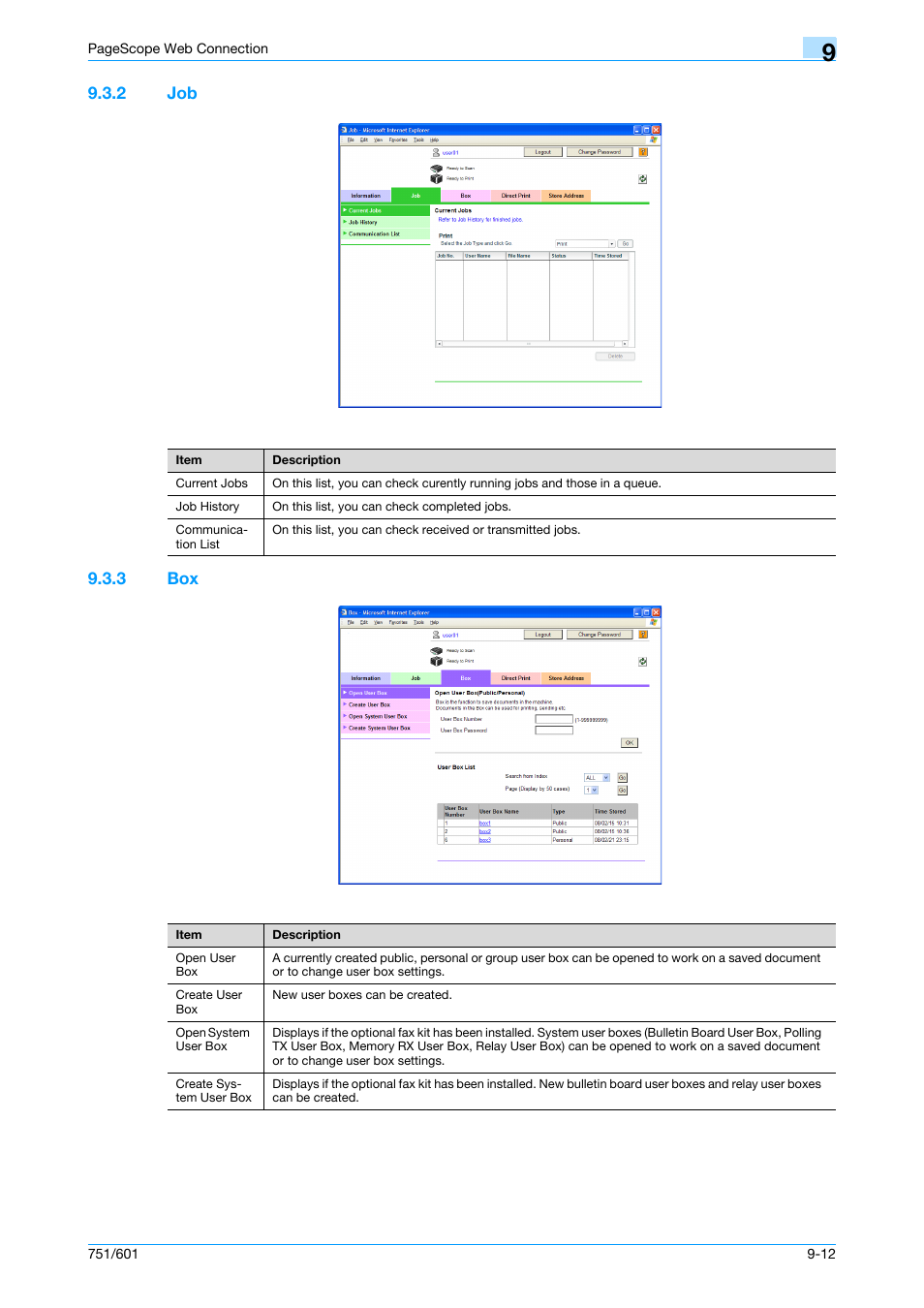 2 job, 3 box, Job -12 | Box -12, 2 job 9.3.3 box | Konica Minolta bizhub 751 User Manual | Page 202 / 238