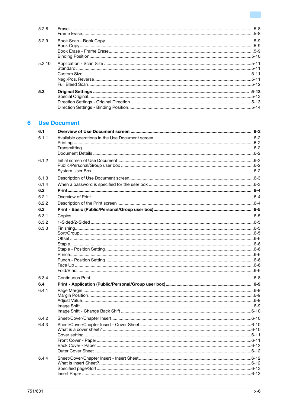 6use document | Konica Minolta bizhub 751 User Manual | Page 7 / 238