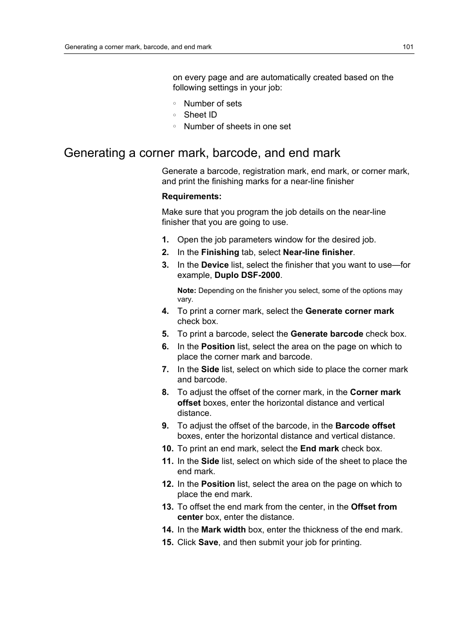 Generating a corner mark, barcode, and end mark | Konica Minolta bizhub PRESS C7000 User Manual | Page 111 / 218