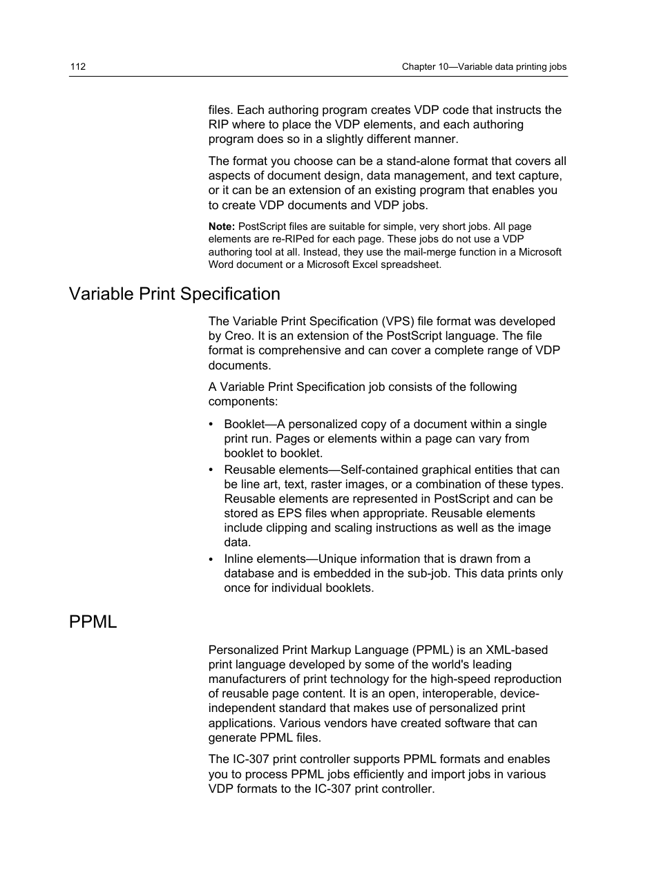 Variable print specification, Ppml, Variable print specification ppml | Konica Minolta bizhub PRESS C7000 User Manual | Page 122 / 218
