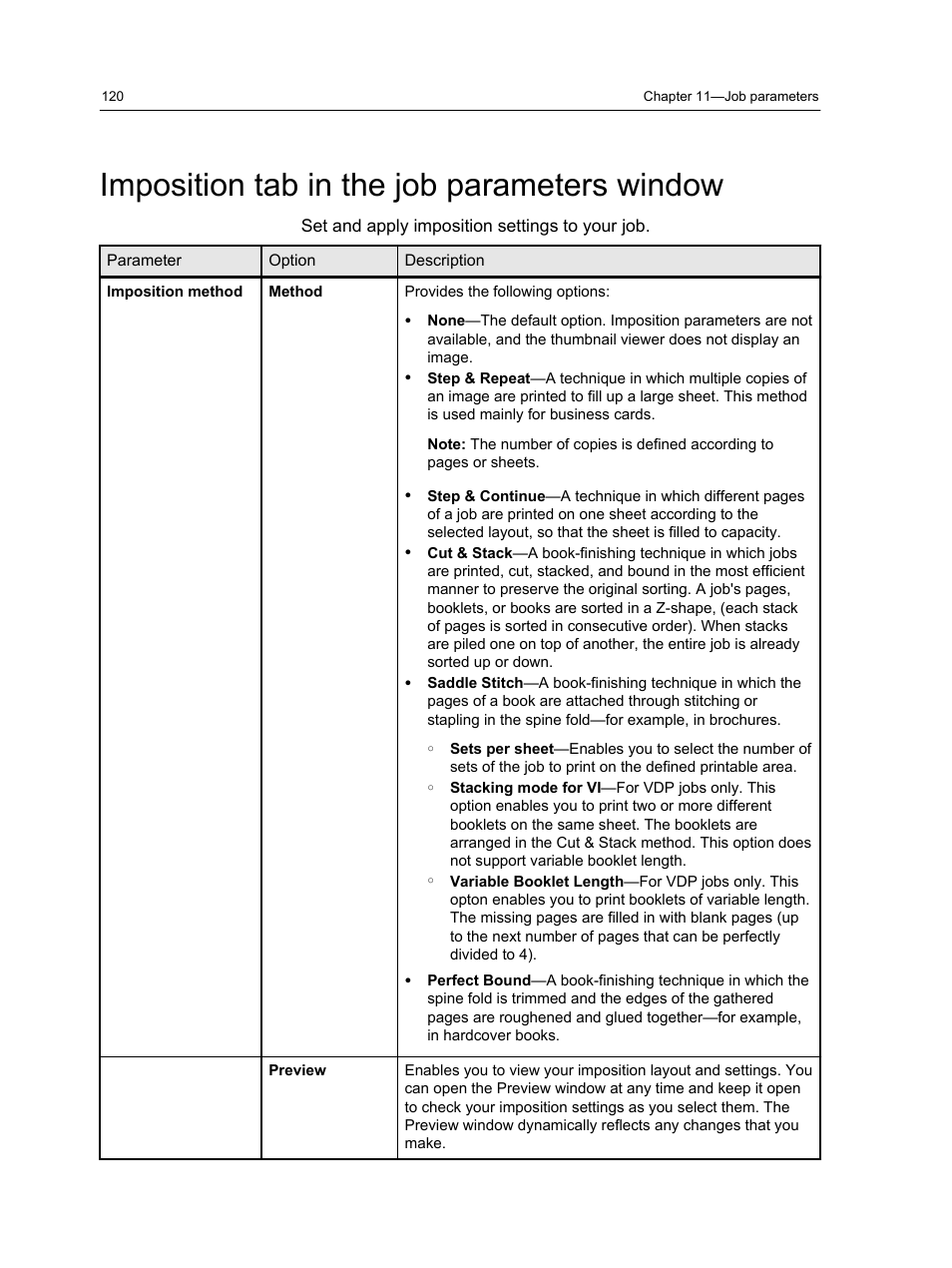Imposition tab in the job parameters window | Konica Minolta bizhub PRESS C7000 User Manual | Page 130 / 218