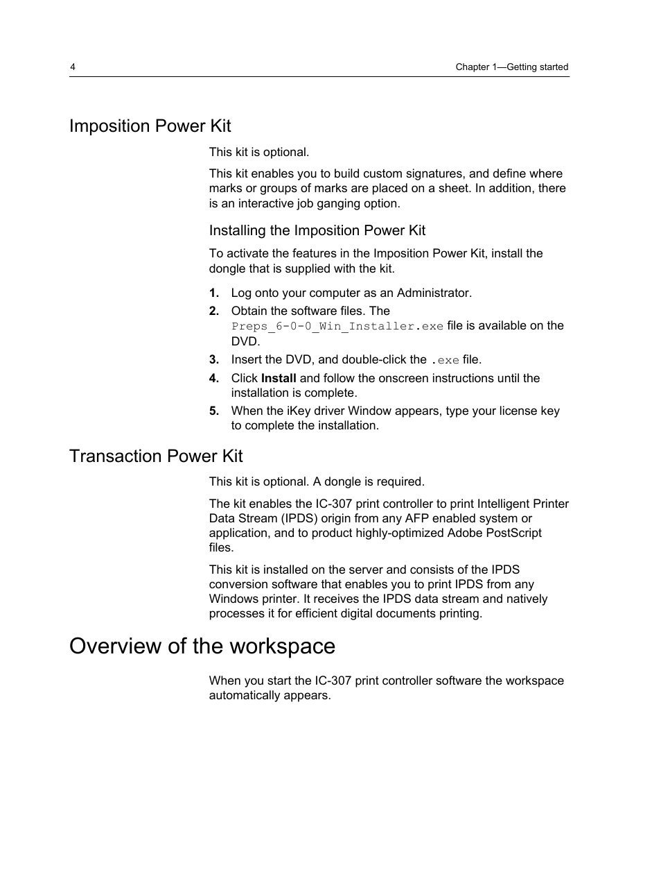 Imposition power kit, Installing the imposition power kit, Transaction power kit | Overview of the workspace, Imposition power kit transaction power kit | Konica Minolta bizhub PRESS C7000 User Manual | Page 14 / 218