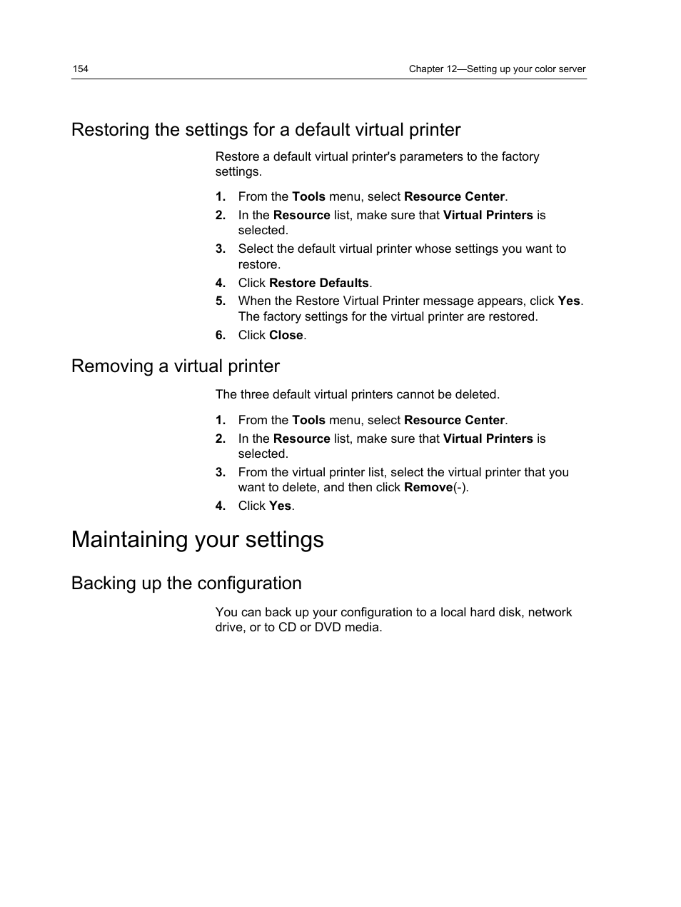 Removing a virtual printer, Maintaining your settings, Backing up the configuration | Konica Minolta bizhub PRESS C7000 User Manual | Page 164 / 218