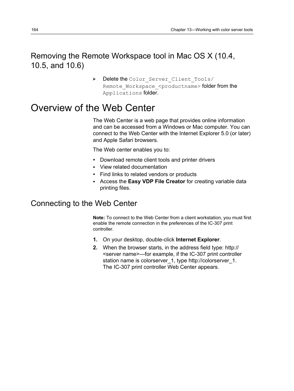 Overview of the web center, Connecting to the web center | Konica Minolta bizhub PRESS C7000 User Manual | Page 174 / 218