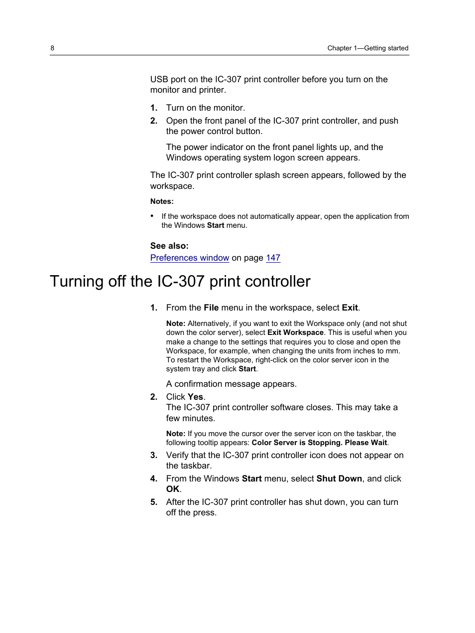 Turning off the ic-307 print controller | Konica Minolta bizhub PRESS C7000 User Manual | Page 18 / 218