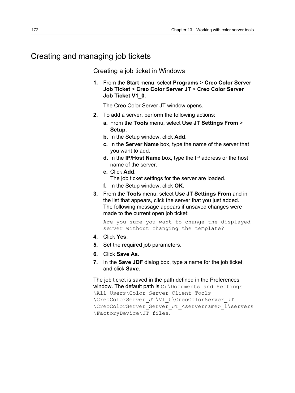 Creating and managing job tickets, Creating a job ticket in windows | Konica Minolta bizhub PRESS C7000 User Manual | Page 182 / 218