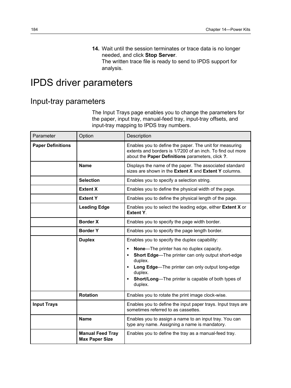 Ipds driver parameters, Input-tray parameters | Konica Minolta bizhub PRESS C7000 User Manual | Page 194 / 218