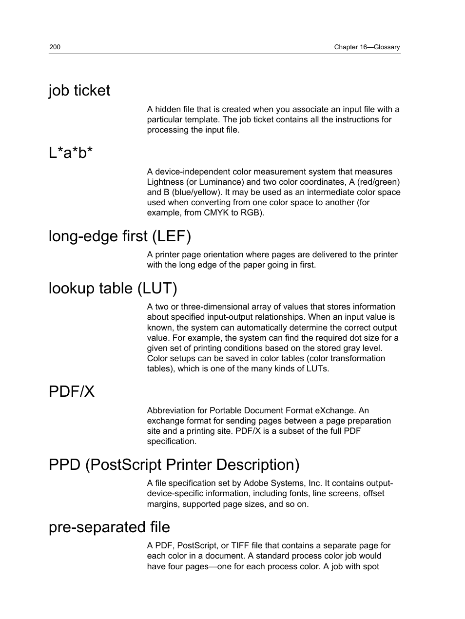 Job ticket, L*a*b, Long-edge first (lef) | Lookup table (lut), Pdf/x, Ppd (postscript printer description), Pre-separated file | Konica Minolta bizhub PRESS C7000 User Manual | Page 210 / 218