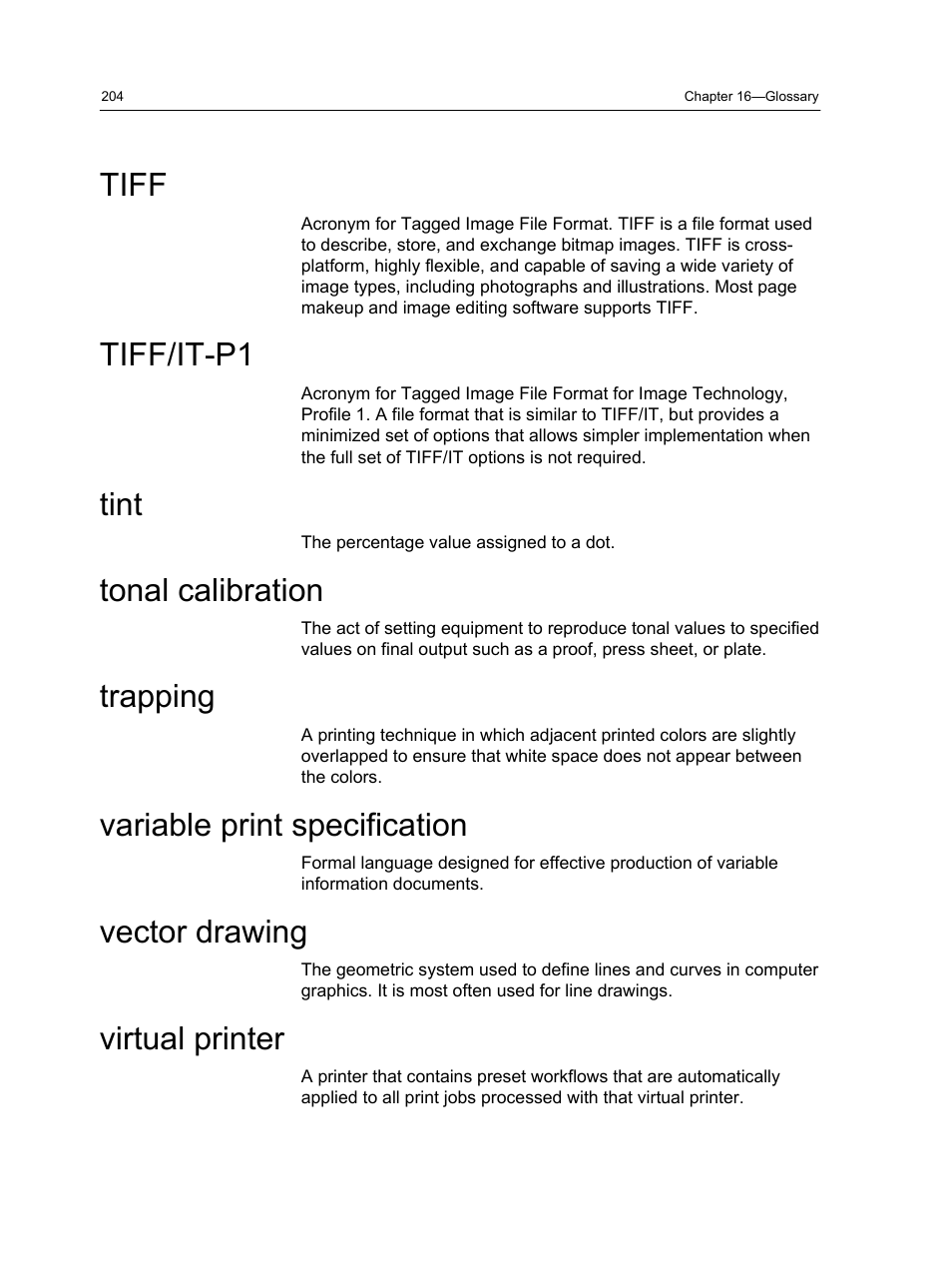 Tiff, Tiff/it-p1, Tint | Tonal calibration, Trapping, Variable print specification, Vector drawing, Virtual printer | Konica Minolta bizhub PRESS C7000 User Manual | Page 214 / 218