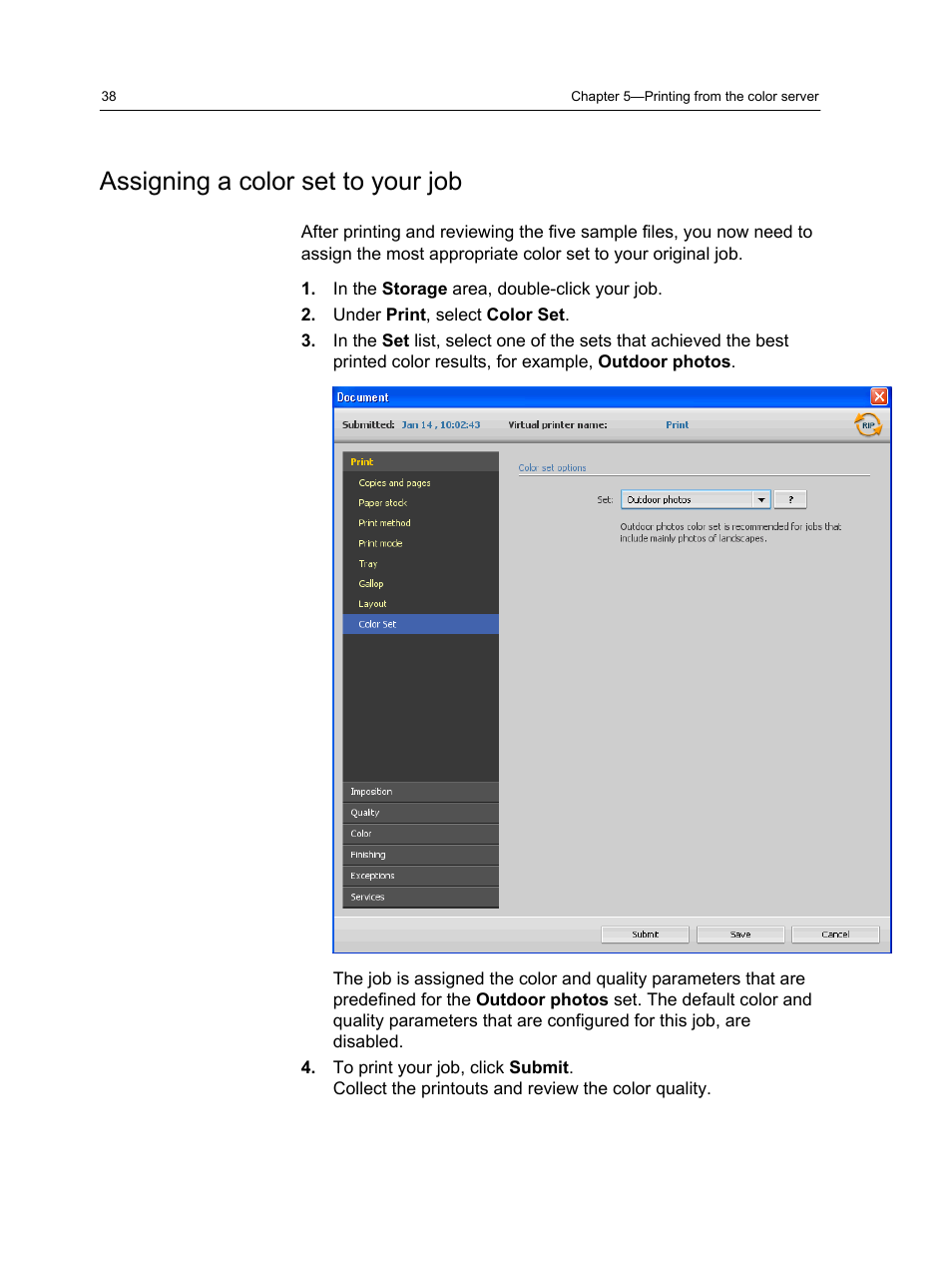 Assigning a color set to your job | Konica Minolta bizhub PRESS C7000 User Manual | Page 48 / 218