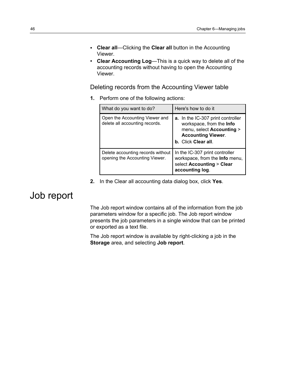 Deleting records from the accounting viewer table, Job report | Konica Minolta bizhub PRESS C7000 User Manual | Page 56 / 218