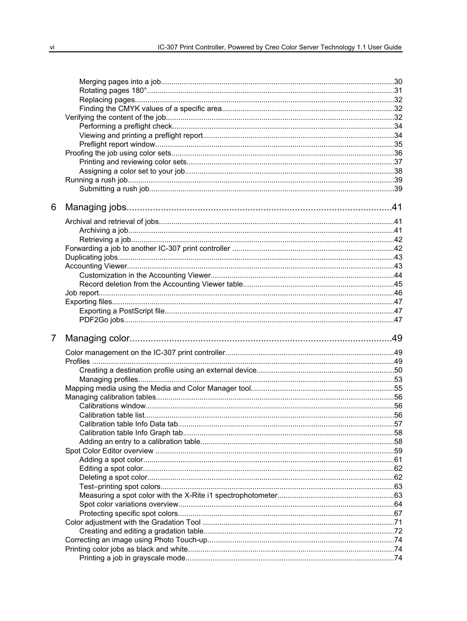 6 managing jobs, 7 managing color | Konica Minolta bizhub PRESS C7000 User Manual | Page 6 / 218