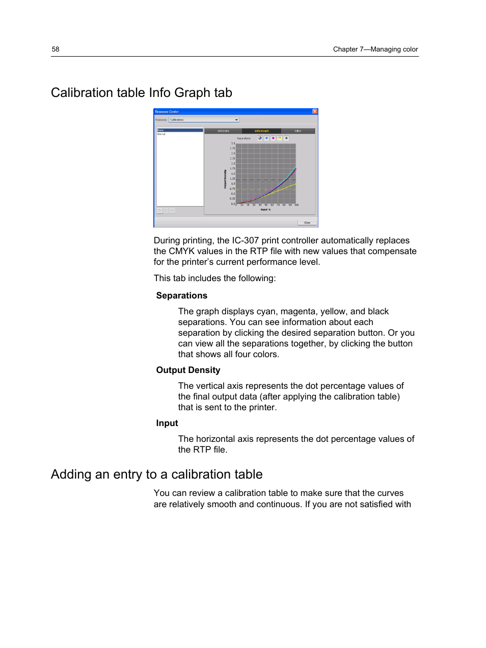 Calibration table info graph tab, Adding an entry to a calibration table | Konica Minolta bizhub PRESS C7000 User Manual | Page 68 / 218