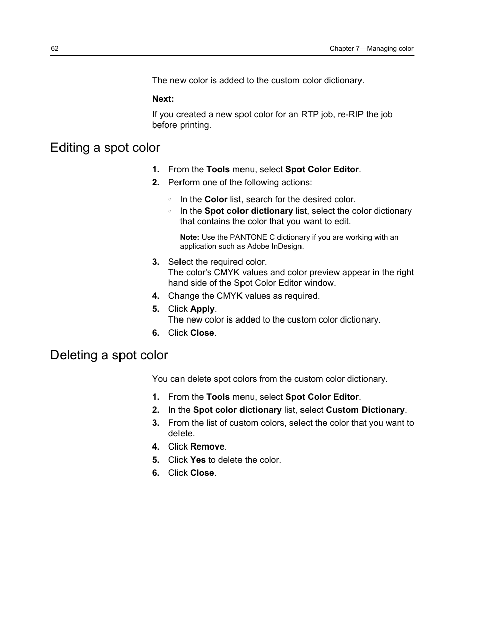 Editing a spot color, Deleting a spot color, Editing a spot color deleting a spot color | Konica Minolta bizhub PRESS C7000 User Manual | Page 72 / 218