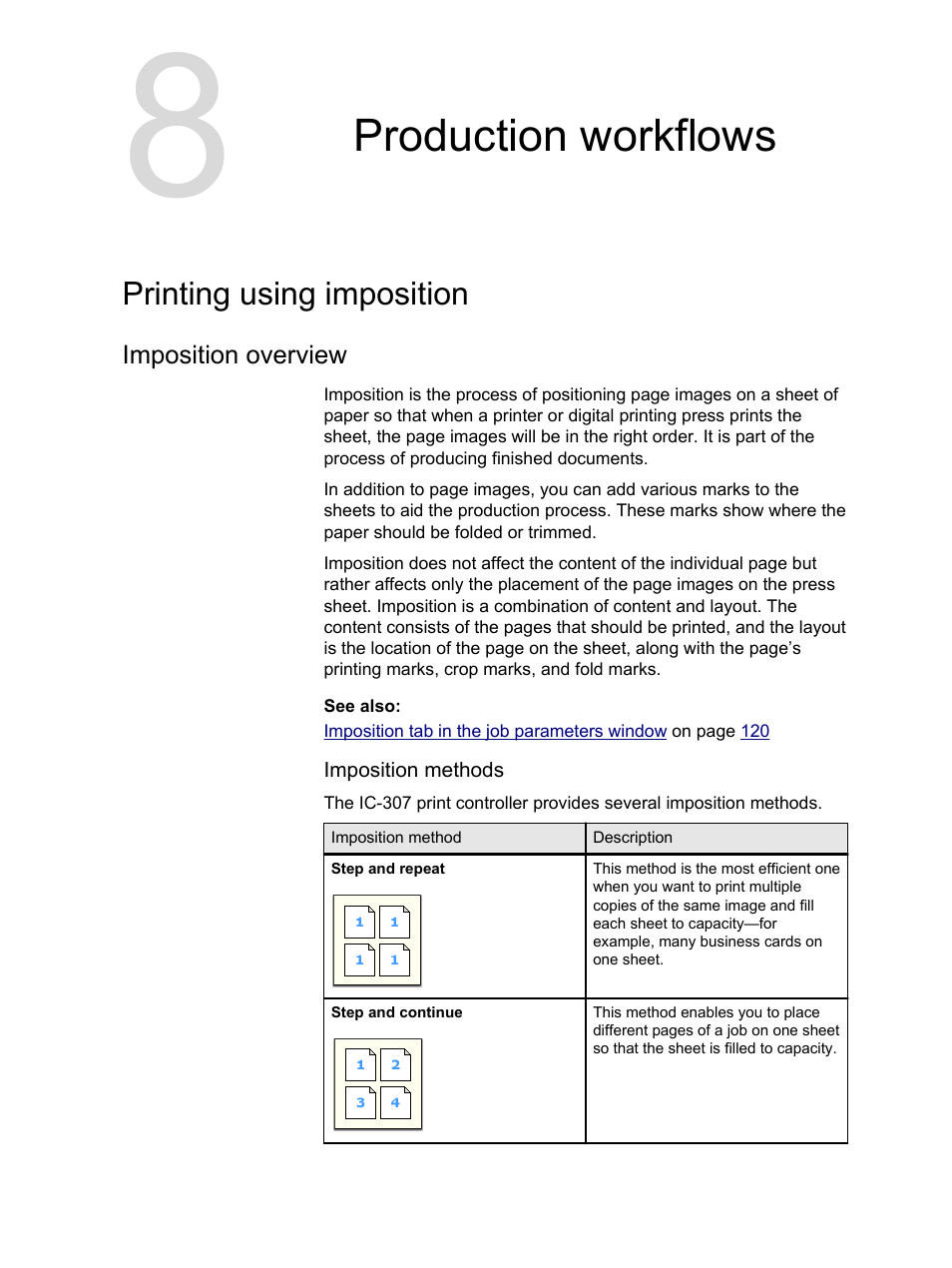 Production workflows, Printing using imposition, Imposition overview | Imposition methods | Konica Minolta bizhub PRESS C7000 User Manual | Page 87 / 218